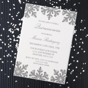 Silver Snowflake Winter Quinceanera Vellum Invitations