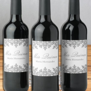 Silver Snowflake Winter Quinceanera Wine Label