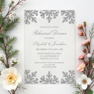 Silver Snowflake Winter Rehearsal Dinner Acrylic Invitations