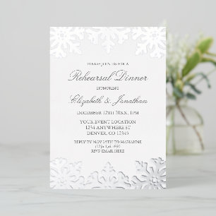 Silver Snowflake Winter Rehearsal Dinner Foil Invitation