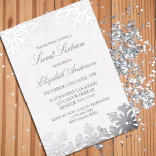 Silver Snowflake Winter Sweet 16 Foil Invitation
