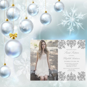 Silver Snowflake Winter Sweet 16 Invitation