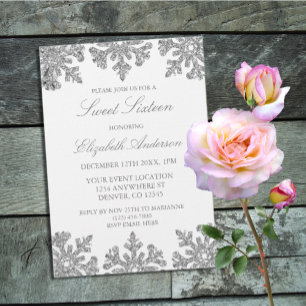 Silver Snowflake Winter Sweet 16 Invitation