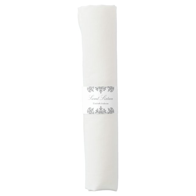 Silver Snowflake Winter Sweet 16 Napkin Bands (Front)