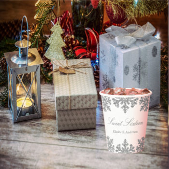Silver Snowflake Winter Sweet 16 Paper Cups by DesignsbyHarmony at Zazzle