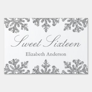 Silver Snowflake Winter Sweet 16 Sign