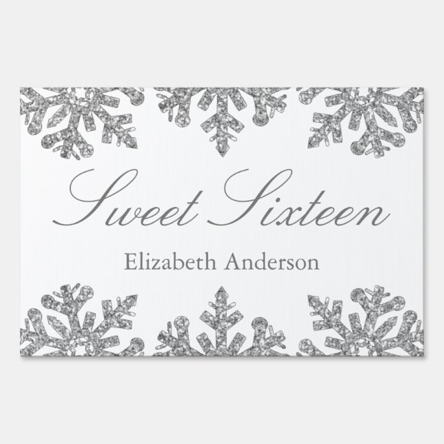 Silver Snowflake Winter Sweet 16 Sign (Front)