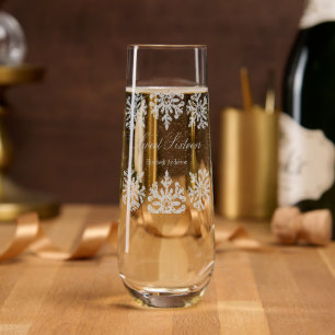 Silver Snowflake Winter Sweet 16 Stemless Champagne Flute
