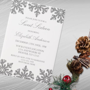 Silver Snowflake Winter Sweet 16 Vellum Invitations