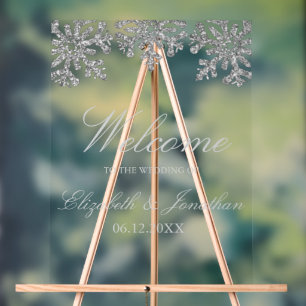 Silver Snowflake Winter Wedding Acrylic Sign