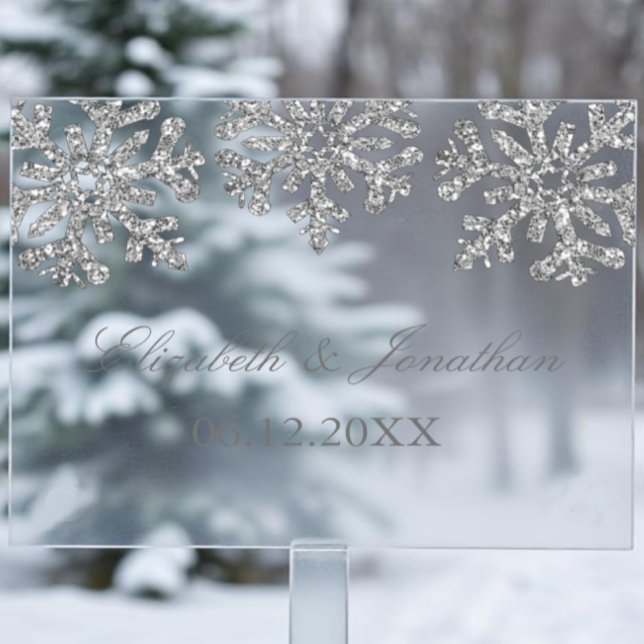 Silver Snowflake Winter Wedding Acrylic Sign (Creator Uploaded)
