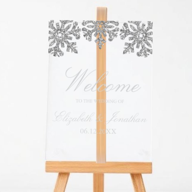 Silver Snowflake Winter Wedding Acrylic Sign (Creator Uploaded)