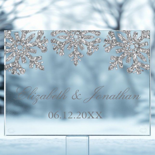 Silver Snowflake Winter Wedding Acrylic Sign (Creator Uploaded)