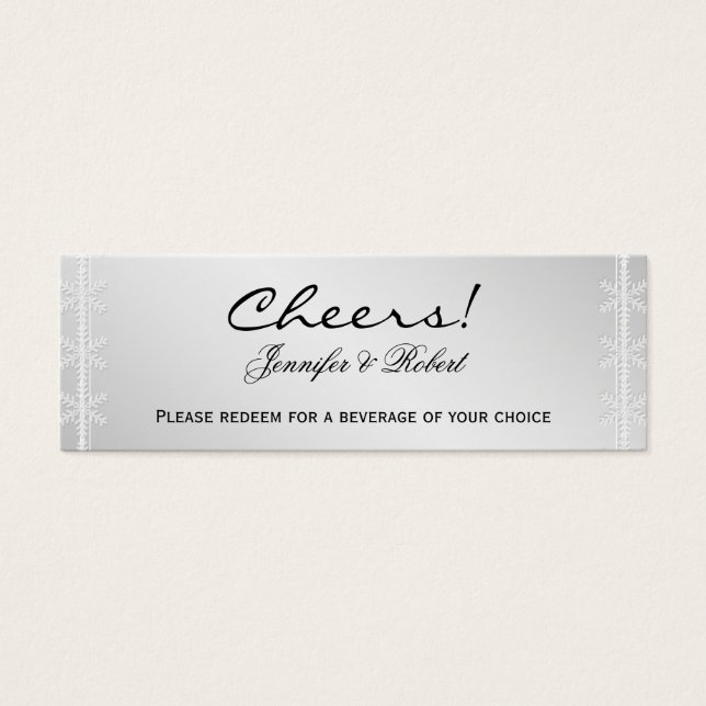 Silver Snowflake Winter Wedding Drink Tickets (Front)