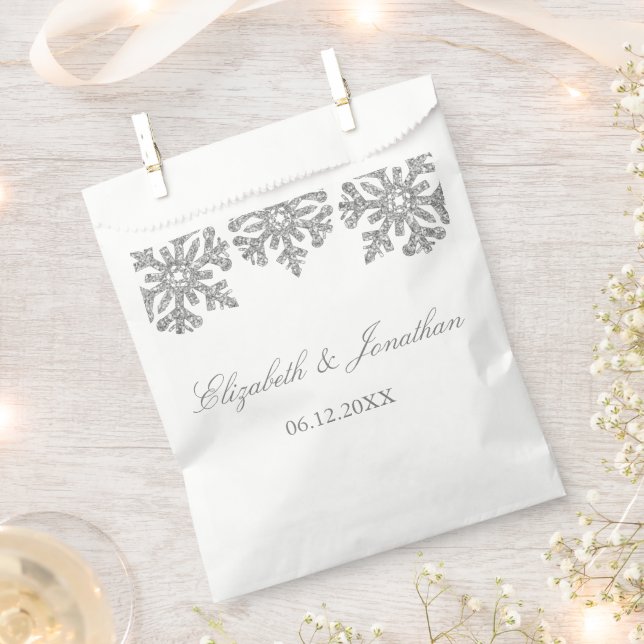 Silver Snowflake Winter Wedding Favor Bag (Clipped)
