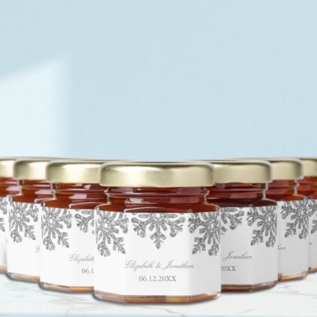 Silver Snowflake Winter Wedding Honey Jar Favors (Creator Uploaded)