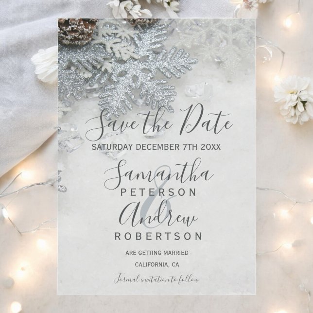 Silver Snowflake Winter Wedding Save the Date Magnetic Invitation (Silver Snowflake Winter Wedding Save the Date Magnetic Invitation)