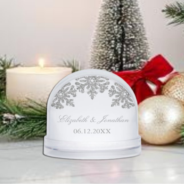 Silver Snowflake Winter Wedding Snow Globe (Creator Uploaded)