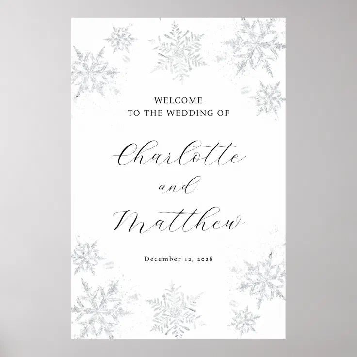 Silver Snowflake Winter Wedding Welcome Sign | Zazzle