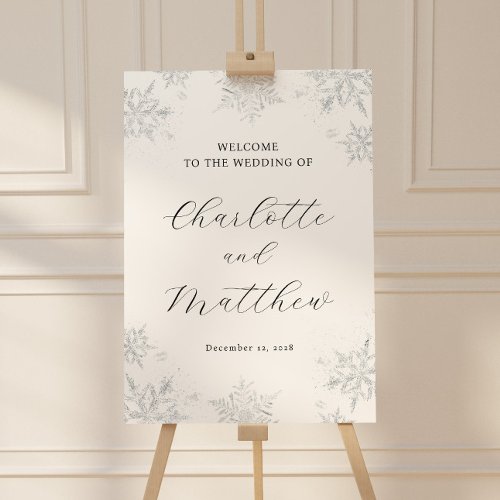 Silver Snowflake Winter Wedding Welcome Sign