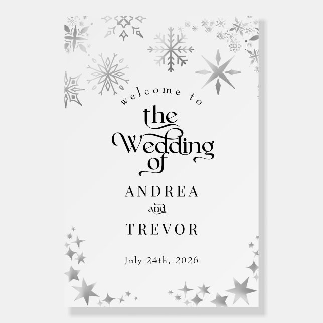 Silver Snowflake | Winter Wedding Welcome Sign (Front)