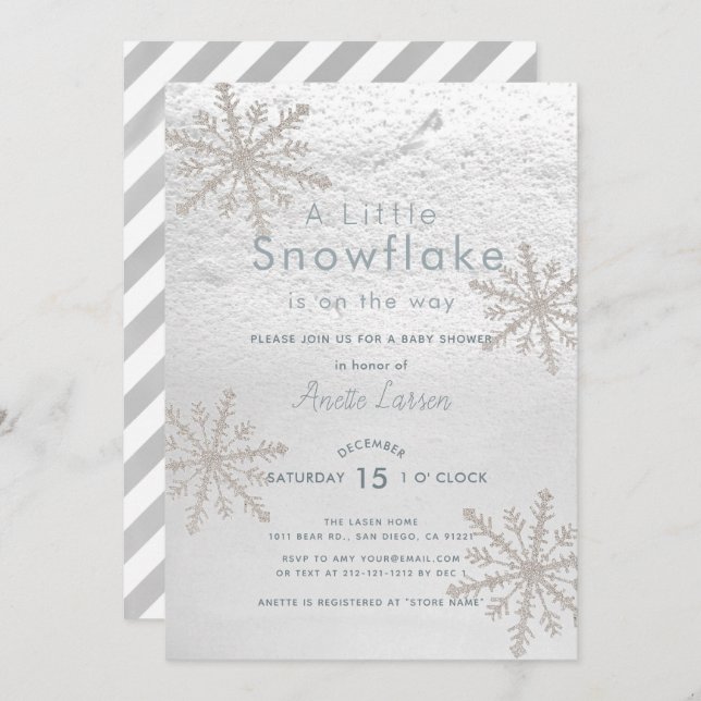 Silver Snowflake Winter White Baby Shower Invitation (Front/Back)