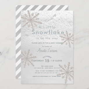 Silver Snowflake Winter White Baby Shower Invitation