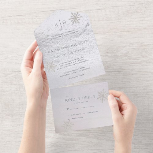 Silver Snowflake Winter White Wedding All In One All In One Invitation
