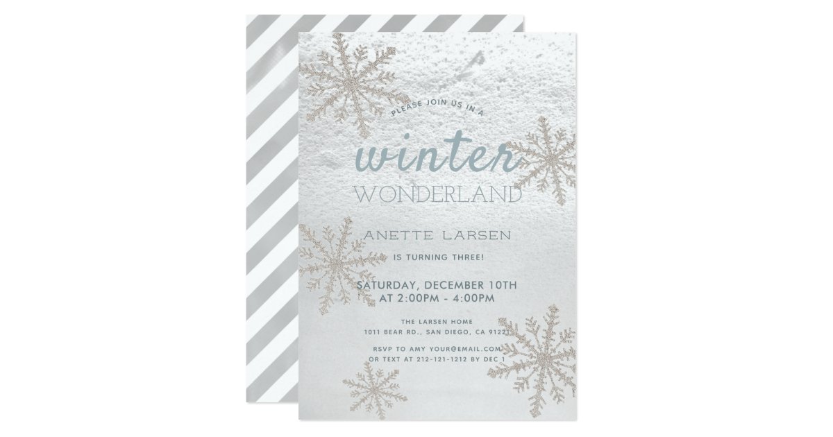 Silver Snowflake Winter Wonderland Birthday Invitation | Zazzle.com