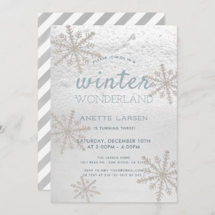 Silver Snowflake Winter Wonderland Birthday Invitation