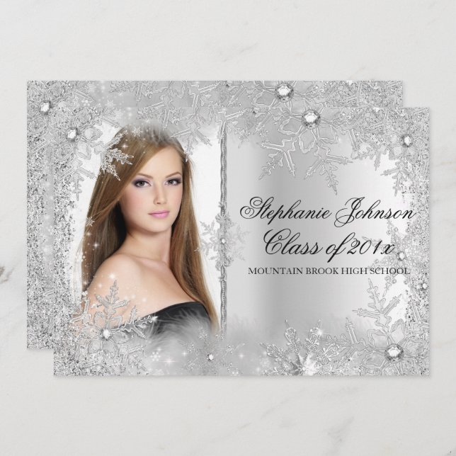 Silver Snowflake Winter Wonderland Graduation Card (Front/Back)