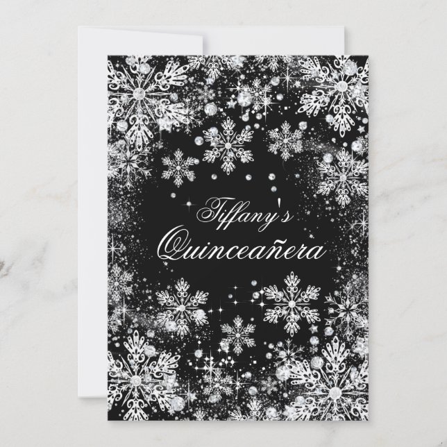 Silver Snowflake Winter Wonderland Quinceanera Invitation (Front)