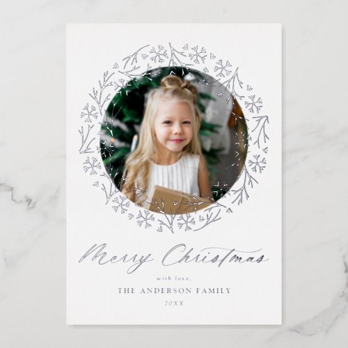Silver Snowflake Wreath Foil Holiday Card