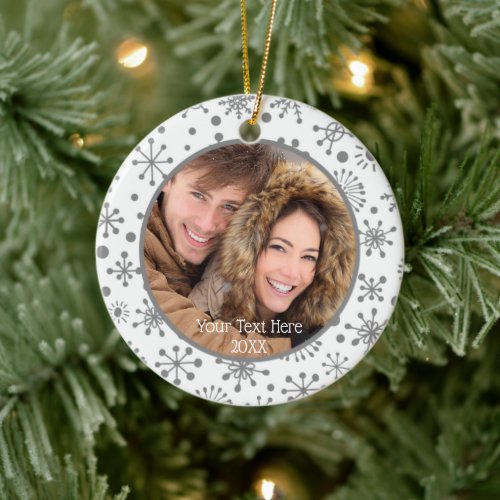 Silver Snowflakes 2 Photos Personalized Ceramic Ornament