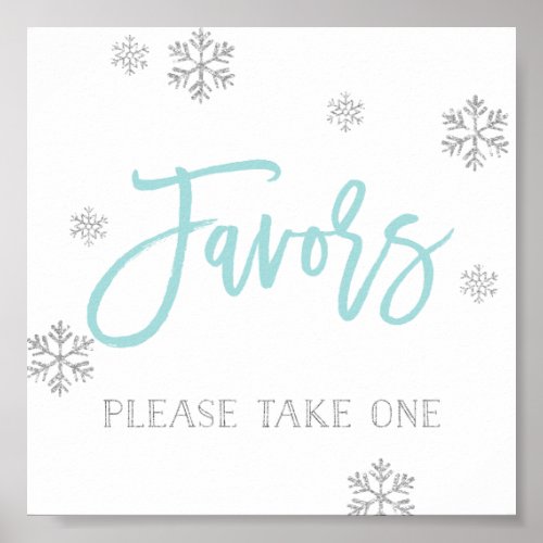 Silver Snowflakes and Blue Chic Favor Sign