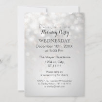 silver snowflakes and bokeh holiday party Invites