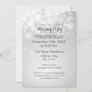silver snowflakes and bokeh holiday party Invites