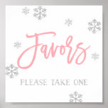 Silver Snowflakes And Pink Chic Favor Sign at Zazzle