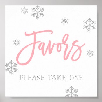 Silver Snowflakes And Pink Chic Favor Sign by NBpaperco at Zazzle