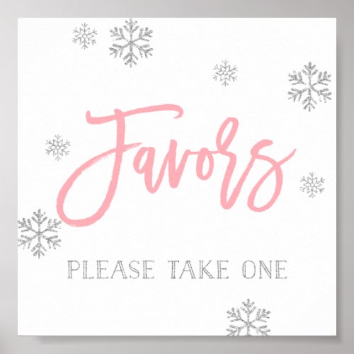 Silver Snowflakes and Pink Chic Favor Sign