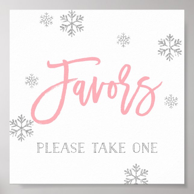Silver Snowflakes and Pink Chic Favor Sign (Front)