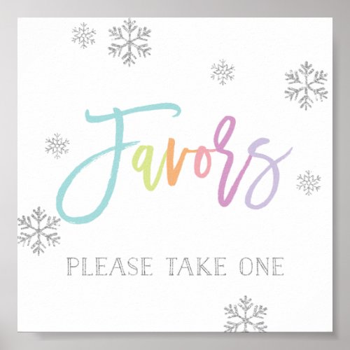 Silver Snowflakes and Rainbow Chic Favor Sign