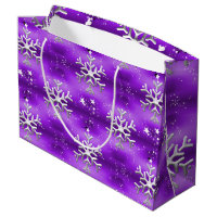 Elegant Silver Reindeer Purple Christmas Large Gift Bag, Zazzle