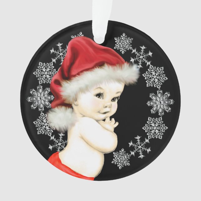 Silver Snowflakes Baby Boy First Christmas Ornament (Front)