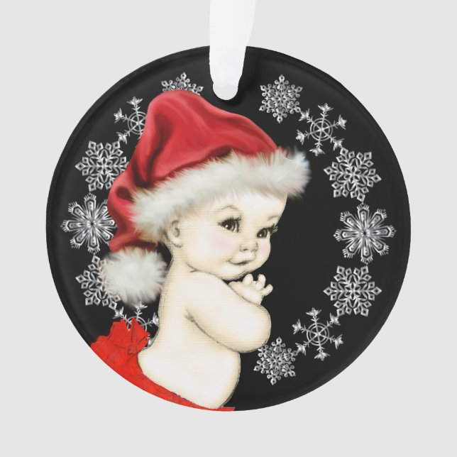 Silver Snowflakes Baby Girl First Christmas Ornament (Front)