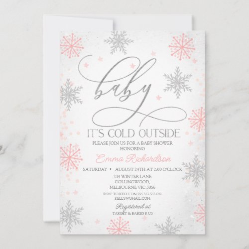 Silver Snowflakes Baby Its Cold Outside Shower Invitation