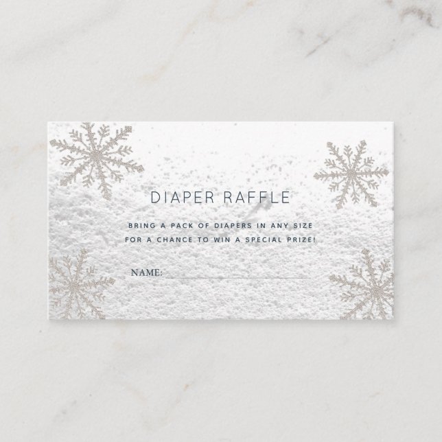 Silver Snowflakes Baby Shower Diaper Raffle Ticket Enclosure Card (Front)