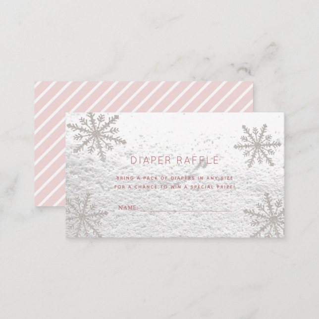 Silver Snowflakes Baby Shower Diaper Raffle Ticket Enclosure Card (Front/Back)