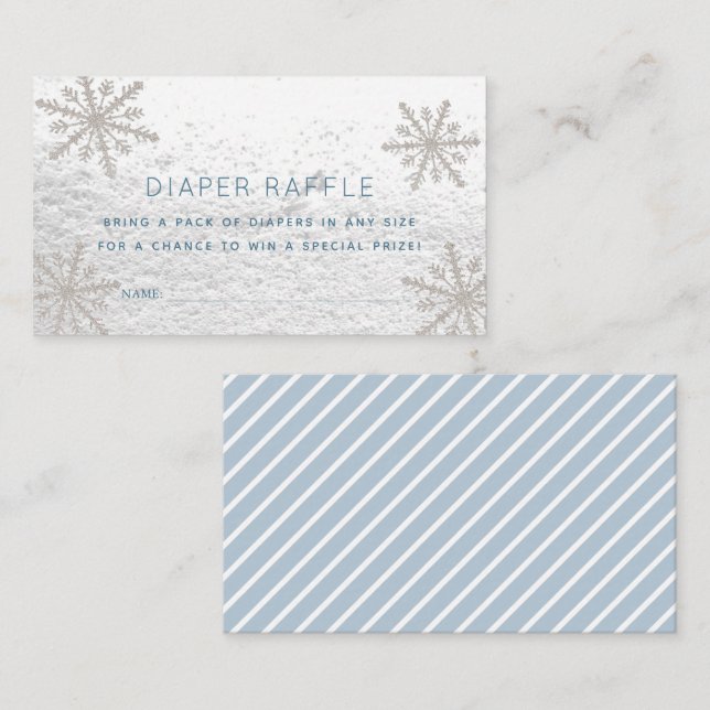 Silver Snowflakes Baby Shower Diaper Raffle Ticket Enclosure Card (Front/Back)