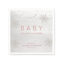 Silver Snowflakes Baby Shower Pink Napkins